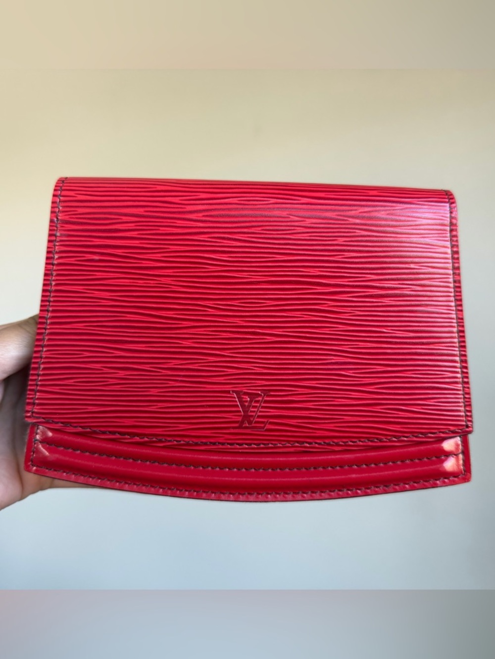 Excellent Louis Vuitton Red Epi Leather Pochette Tilsitt Waist Pouch Belt Bag